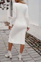 Switch Slit V-Neck Long Sleeve Midi Dress 2 image