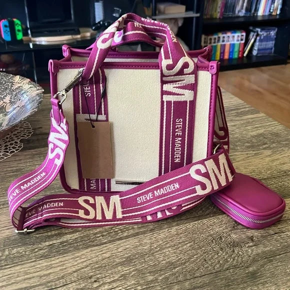 Steve Madden Canvas Satchel Dark Fuchsia-zoom-