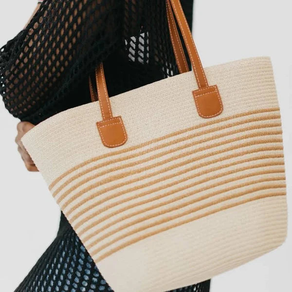 Tahiti Tote Straw Beach Bag-Cream