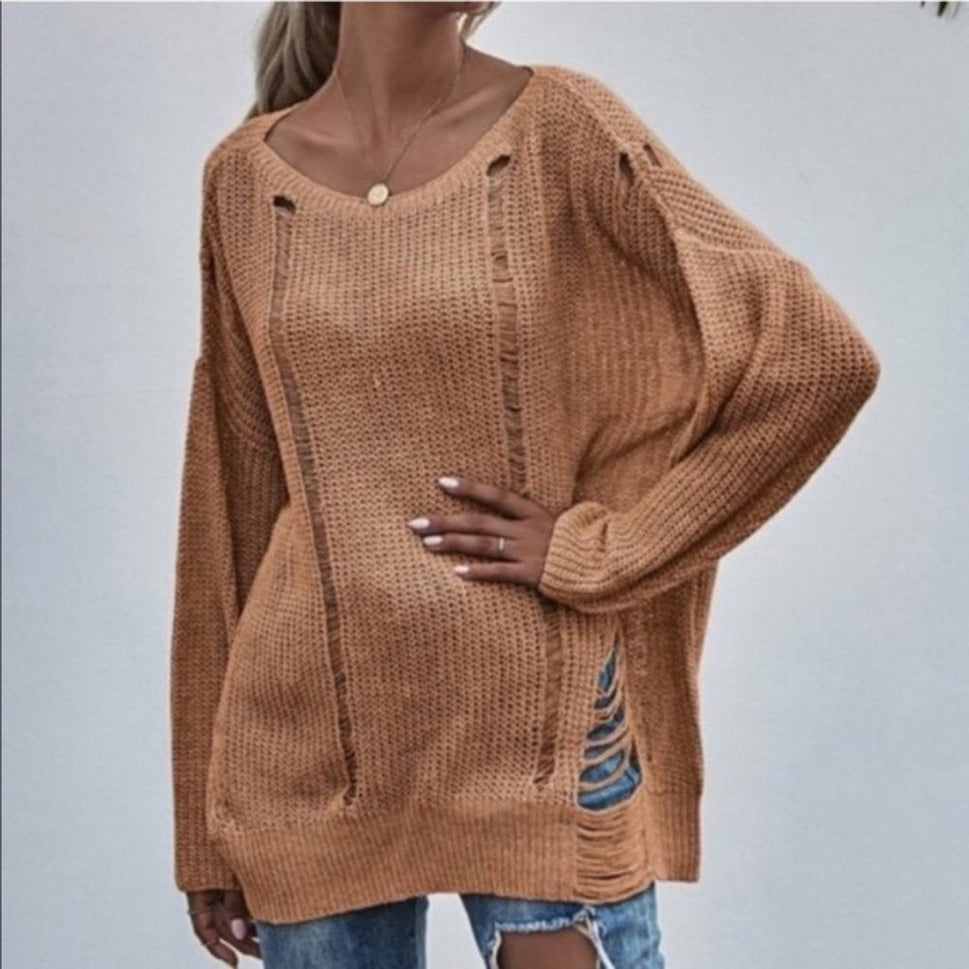 Hellbrauner Pullover im Used-Look