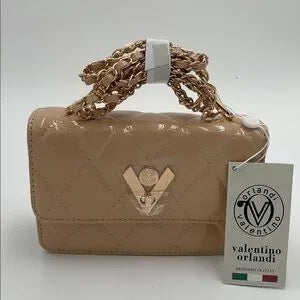 Taupe Quilted Bag with V Lock