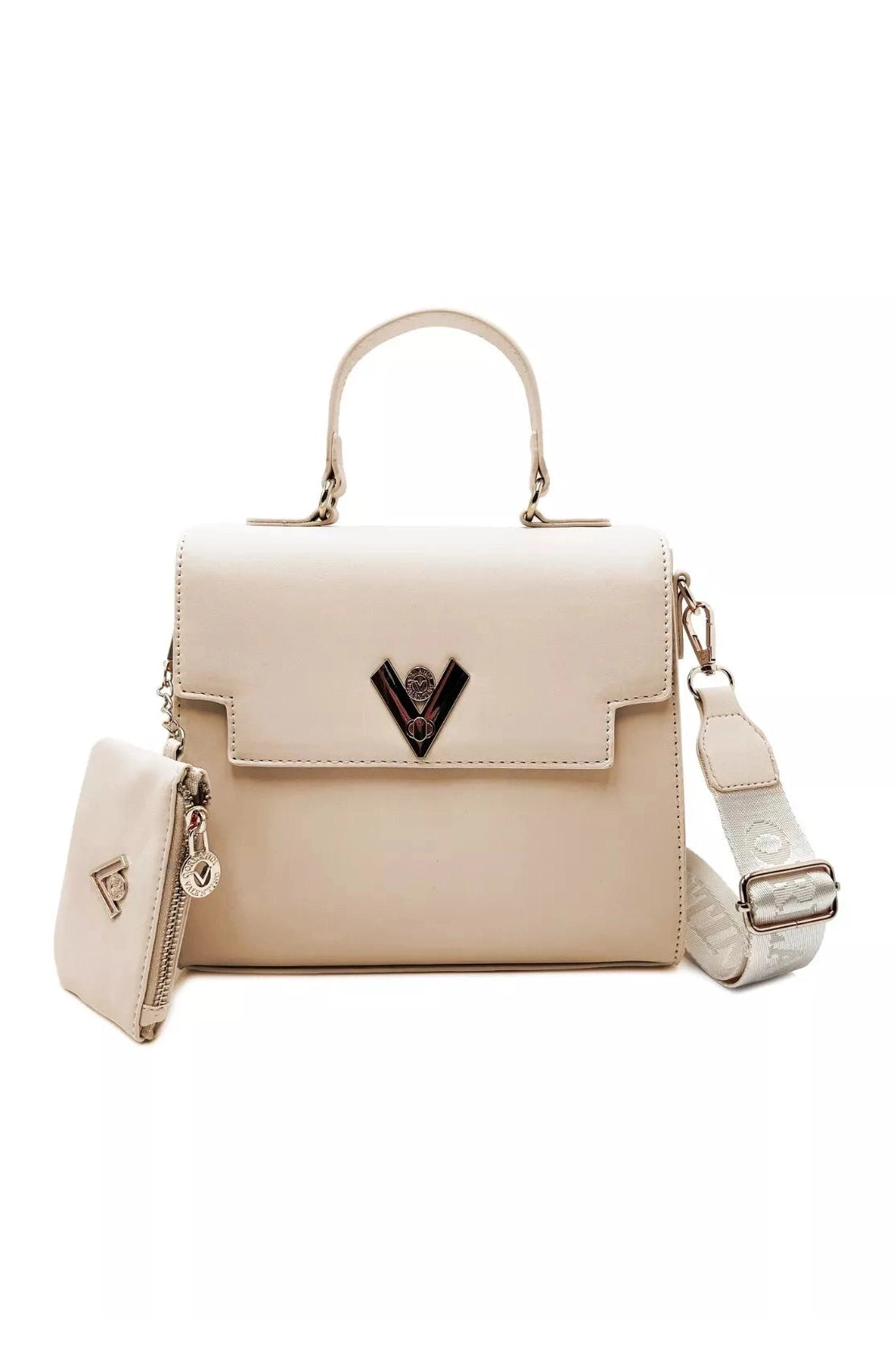 Taupe Vegan Leather Satchel with Wallet and Guitar Strap Crossbody