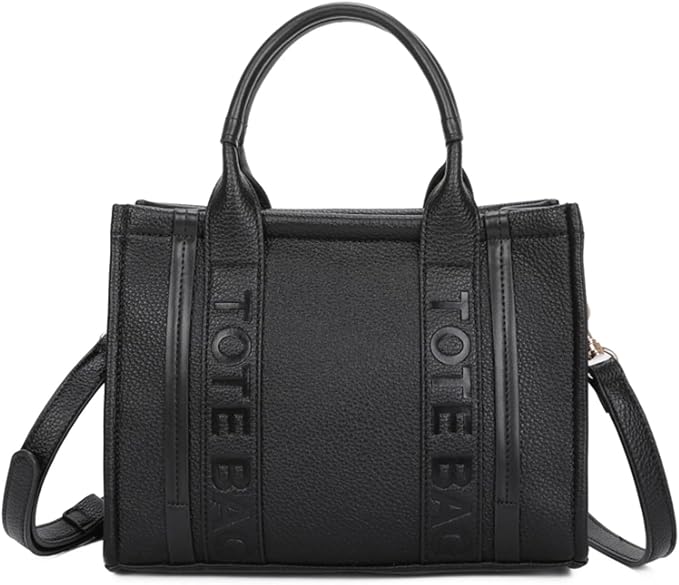 Ladies Tote Bag 2 Piece Set, Embossed Text Design, Detachable Shoulder Strap-zoom-