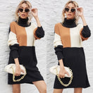 Wechseln Turtleneck Color Block Sweater Dress 2 Bild