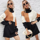 Wechseln Turtleneck Color Block Sweater Dress 3 Bild