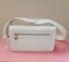 White Diamond Quilted Gold Tone Hardware Crossover Handbag