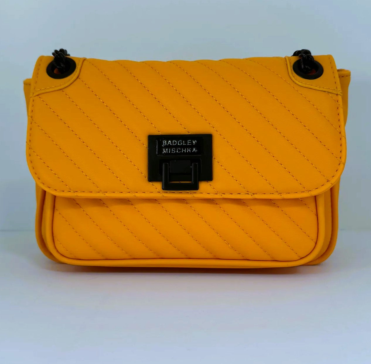 Yellow Vegan Leather Quilted Crossbody/ Shoulder Bag With Lock