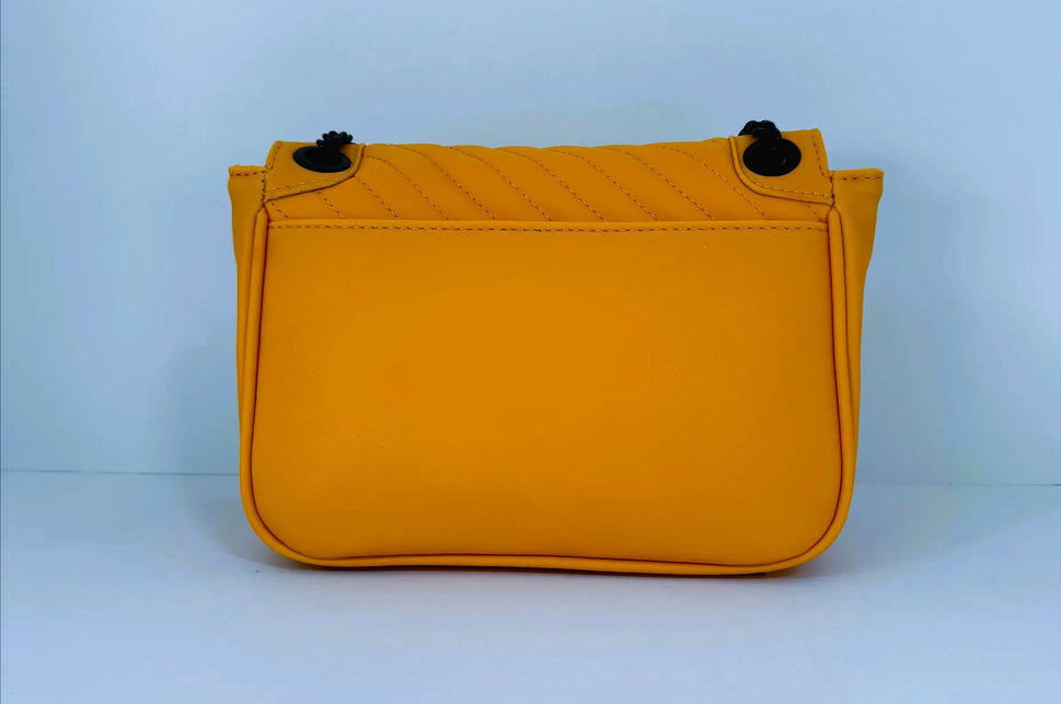 Yellow Vegan Leather Quilted Crossbody/ Shoulder Bag With Lock