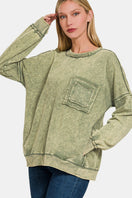 Switch Zenana Exposed Seam Round Neck Dropped Shoulder Sweatshirt 2 image