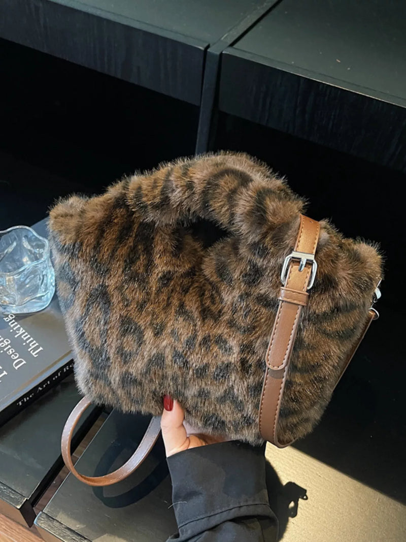 Leopard Plush Crossbody Bag-zoom-