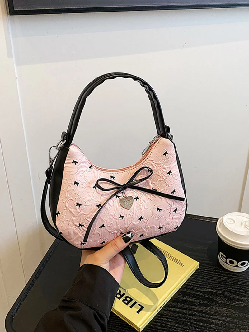 Printed Bow Shoulder Bag-zoom-