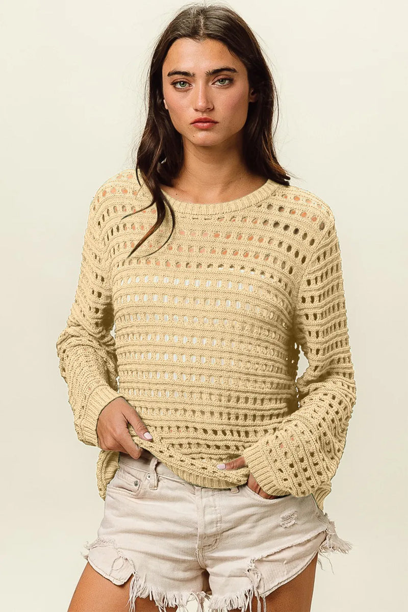 BiBi Round Neck Openwork Knit Cover Up-zoom-