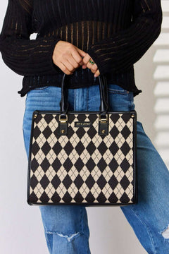 Argyle Pattern PU Leather Handbag - Primrose Signature Boutique