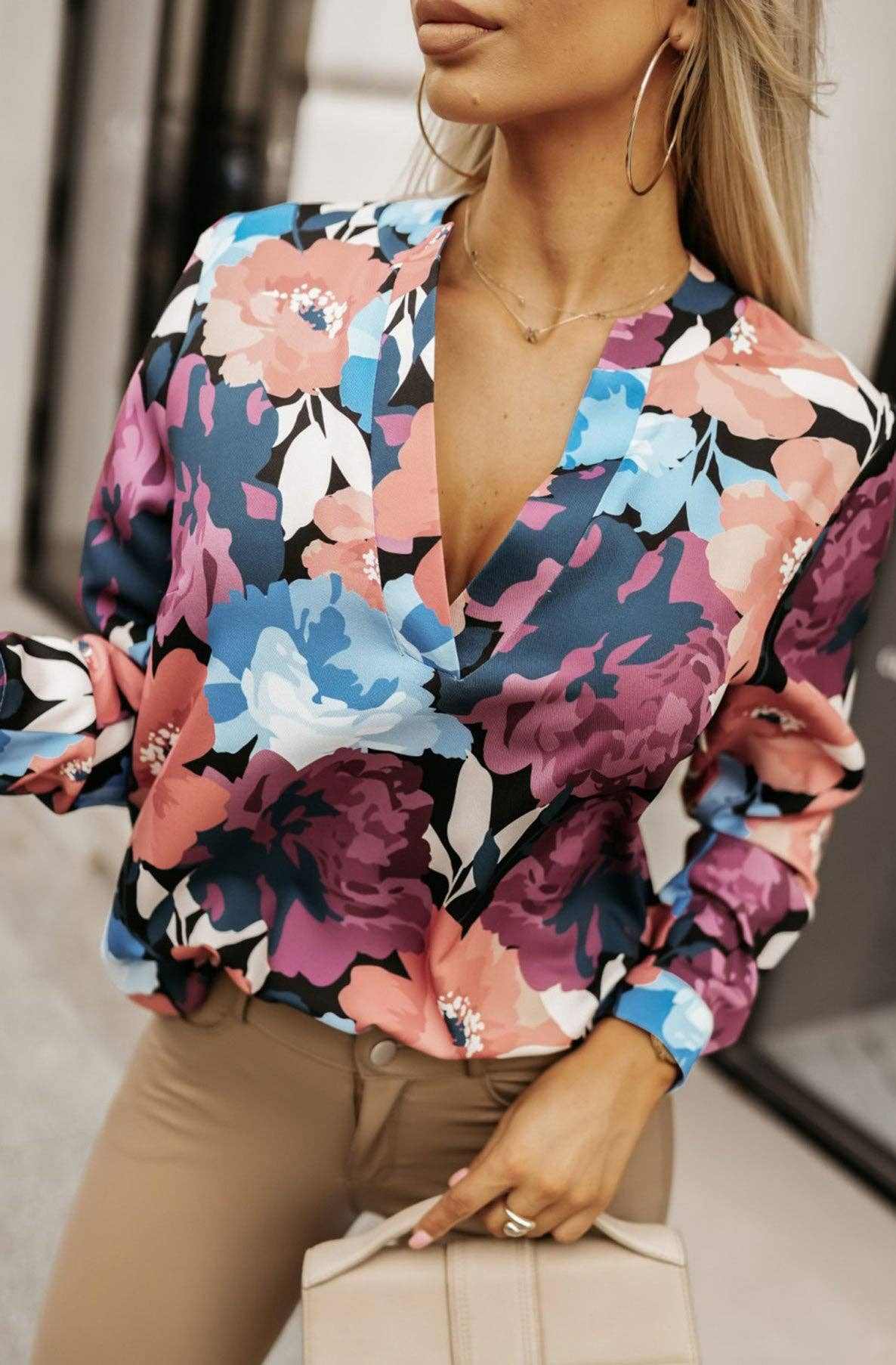 Aurora Floral Printed Shirt Blouse Top - Multi - Primrose Signature Boutique