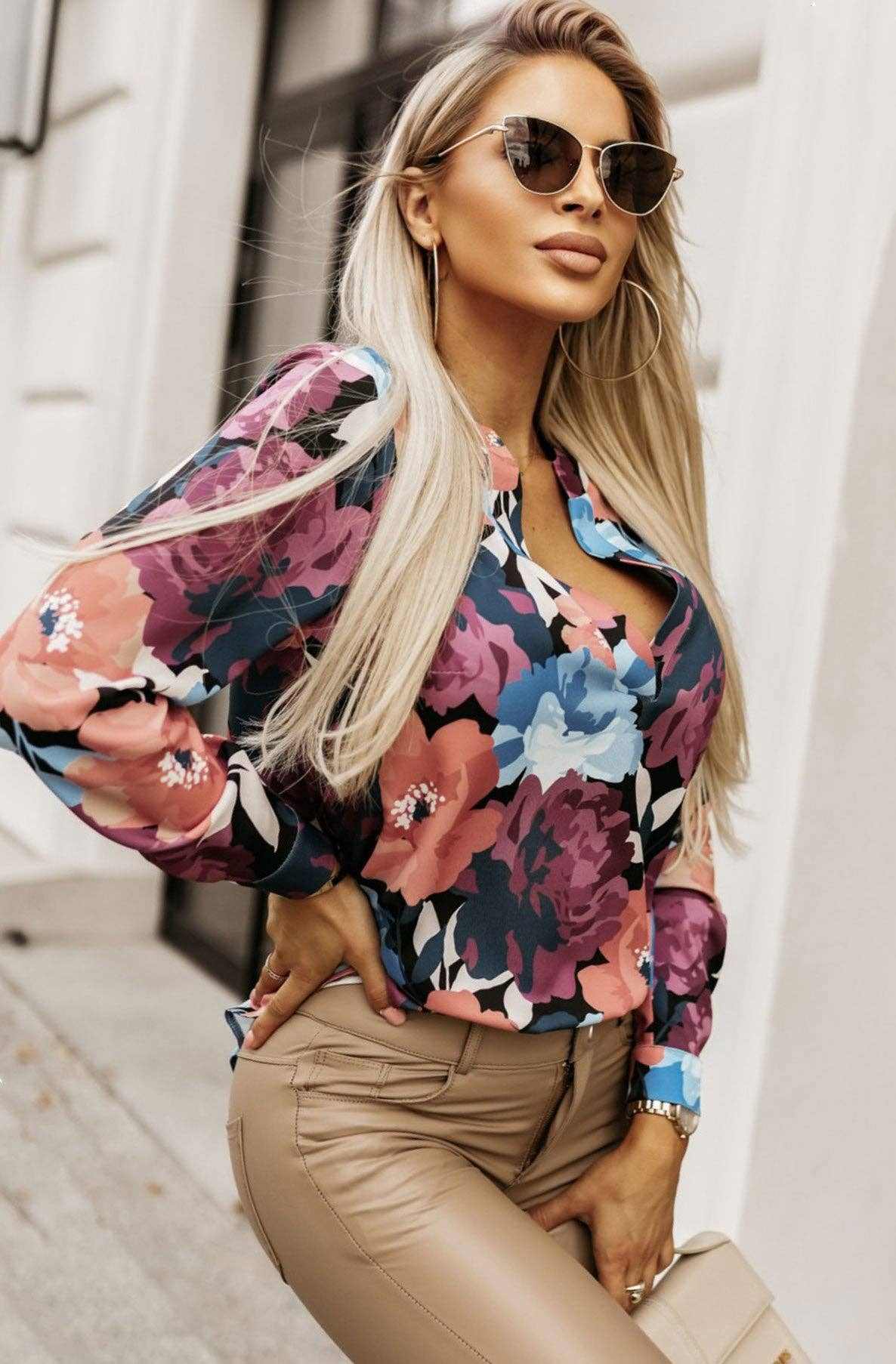 Aurora Floral Printed Shirt Blouse Top - Multi - Primrose Signature Boutique