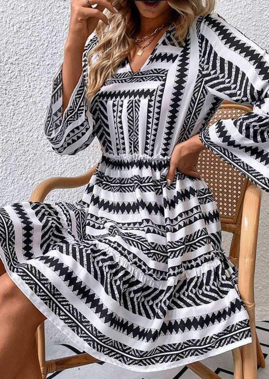 Aztec Print Bell Sleeve Dress - Primrose Signature Boutique