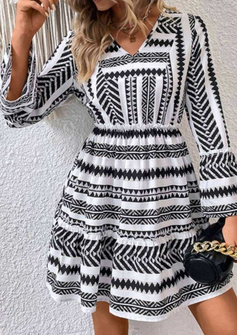 Aztec Print Bell Sleeve Dress - Primrose Signature Boutique