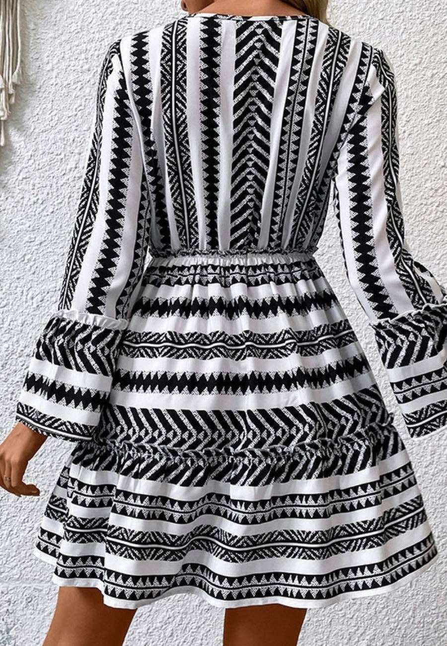 Aztec Print Bell Sleeve Dress - Primrose Signature Boutique