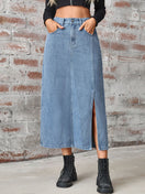 Switch Slit High Waist Denim Skirt with Pockets 2 image