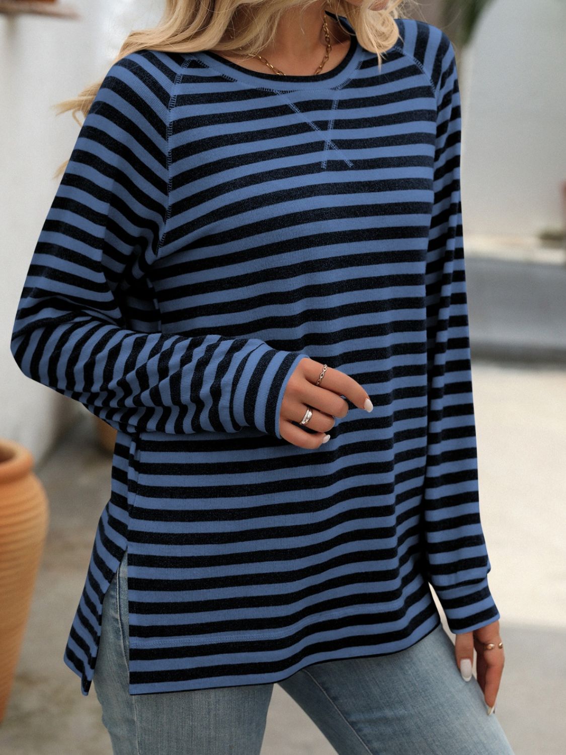 Striped Round Neck Long Sleeve T-Shirt