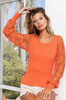 Switch BiBi Round Neck Crochet Lace Sleeve Knit Top 2 image