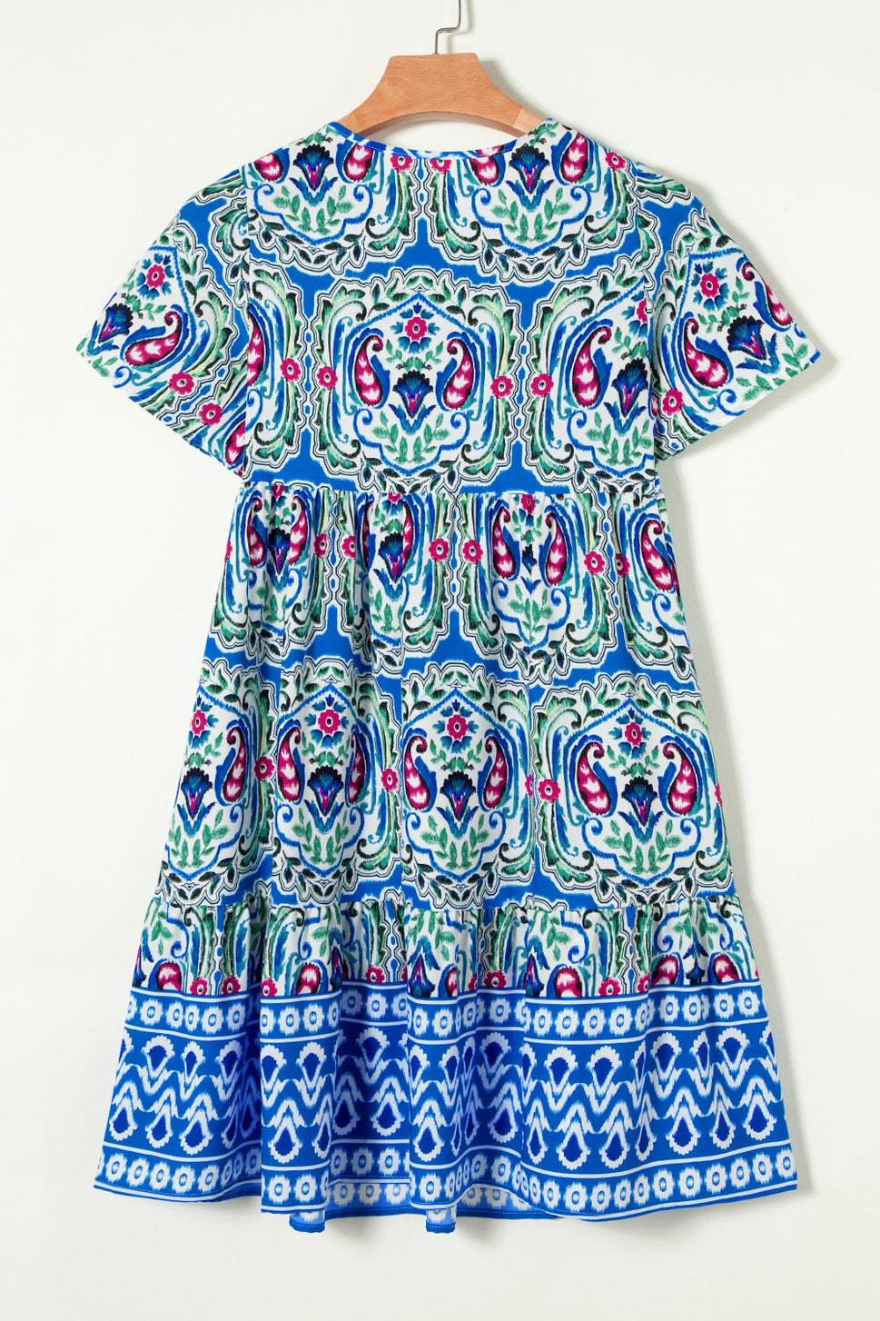 Printed Tie Neck Short Sleeve Dress