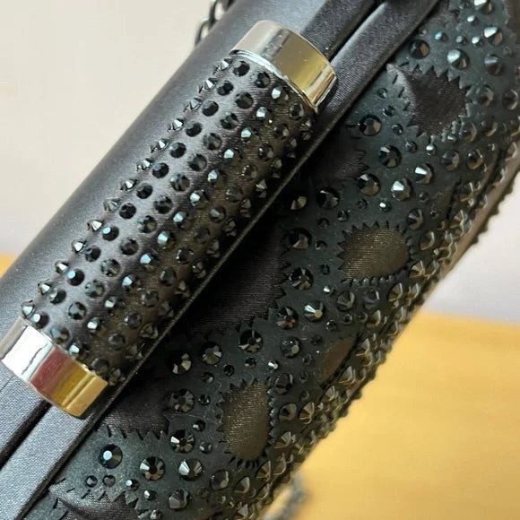 Badgley Mischka Black Kali Edwardian Crystal - Embellished Minaudière New Clutch - Primrose Signature Boutique