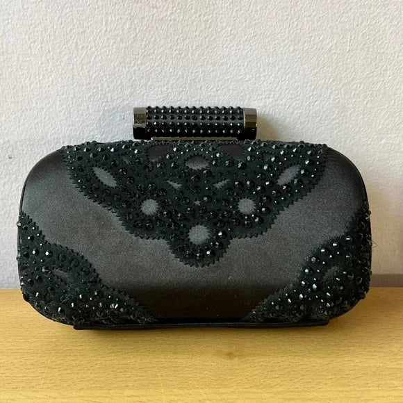 Badgley Mischka Black Kali Edwardian Crystal - Embellished Minaudière New Clutch - Primrose Signature Boutique