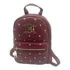Badgley Mischka Small Studded Backpack Burgundy Gold Diamond Quilted - Primrose Signature Boutique