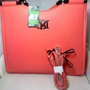 Badgley Mischka Vegan Leather Handbag Tote Coral Color-zoom-