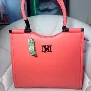 Badgley Mischka Vegan Leather Handbag Tote Coral Color-zoom-