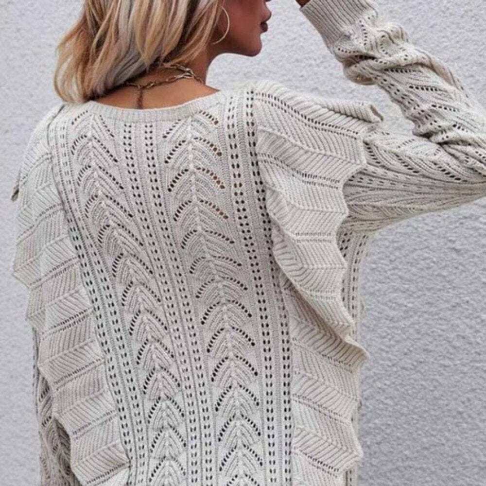 Beige Ruffle Detail Sweater Top - Primrose Signature Boutique
