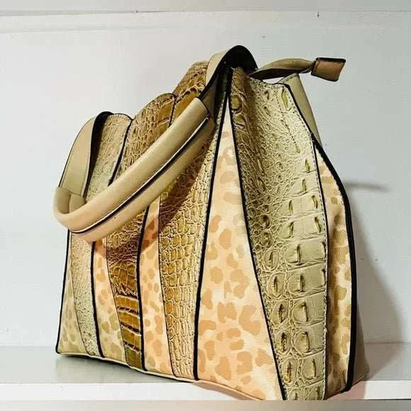 Beige Top Handle Vegan Leather Handbag with Wallet Set