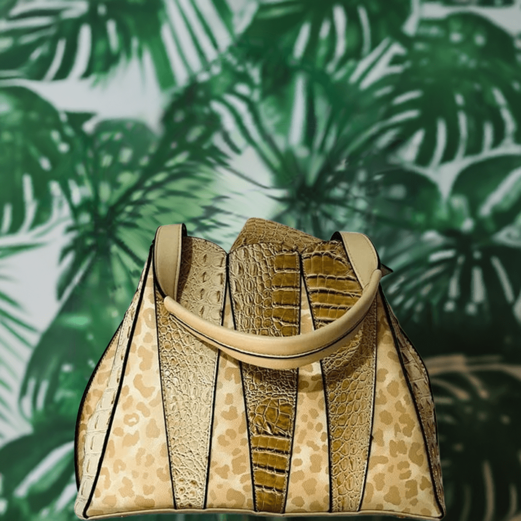 Beiges Handtaschen-Set aus veganem Leder mit Tragegriff