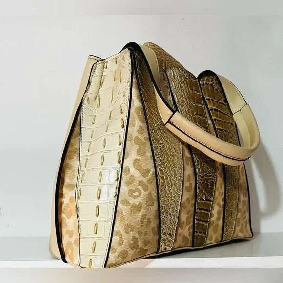 Beiges Handtaschen-Set aus veganem Leder mit Tragegriff