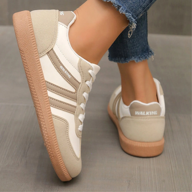 Women's Fashion Beige Sneaker Low Top Lace Up-zoom-