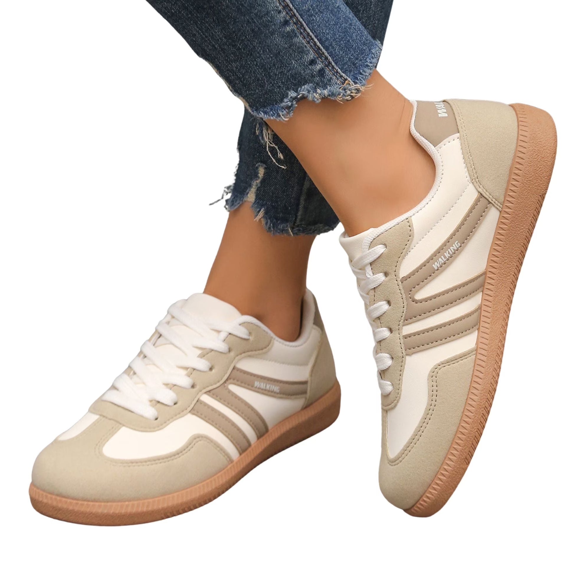 Women's Fashion Beige Sneaker Low Top Lace Up