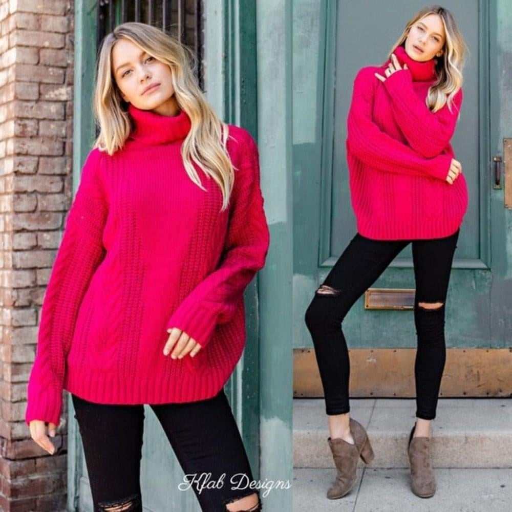 Berry Oversized Twisted Turtleneck - Primrose Signature Boutique