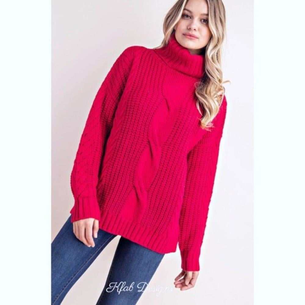Berry Oversized Twisted Turtleneck - Primrose Signature Boutique