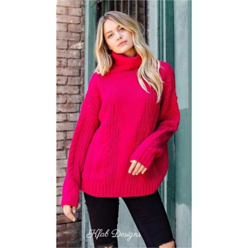 Berry Oversized Twisted Turtleneck - Primrose Signature Boutique