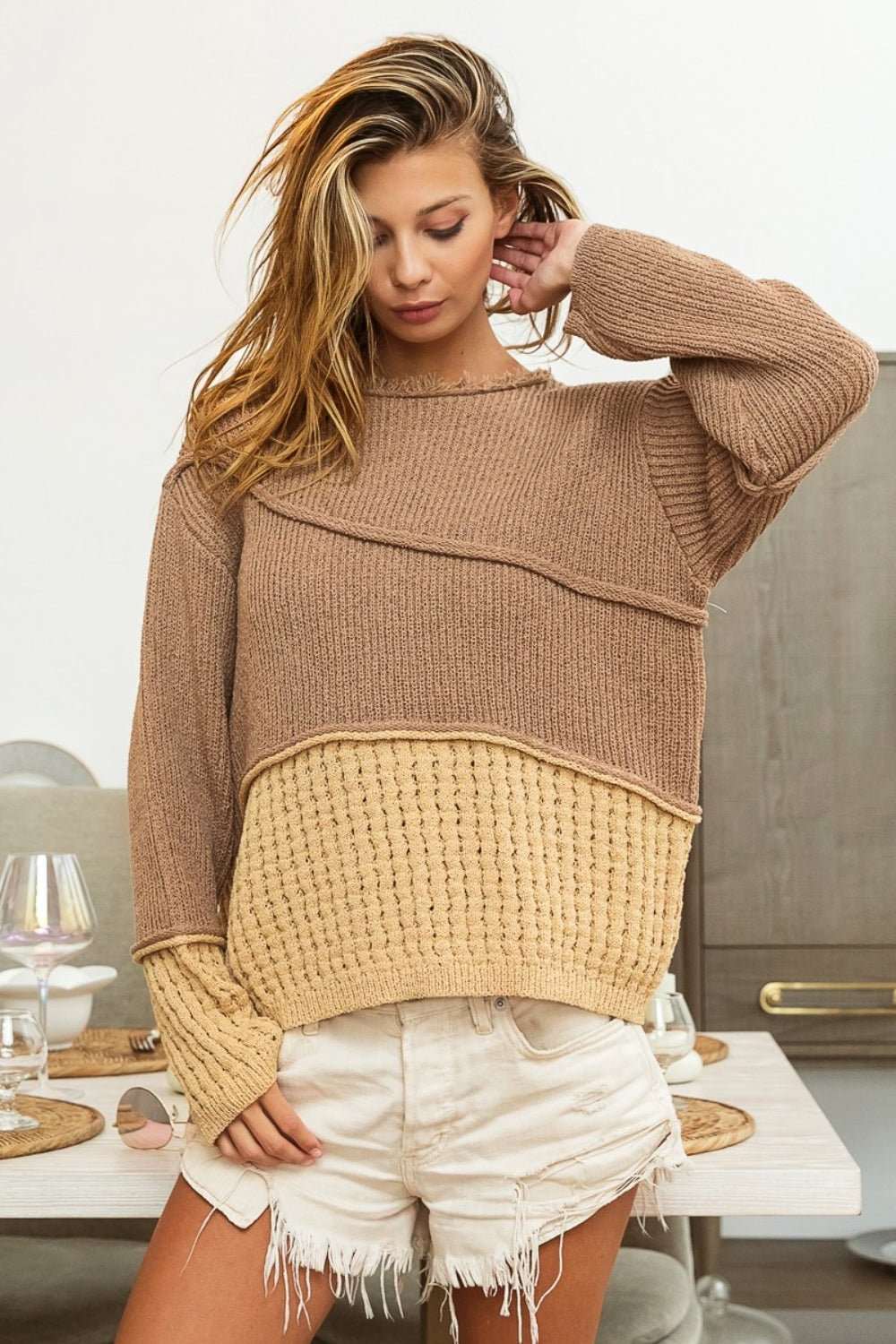 BiBi Pullover mit Strukturdetail und kontrastierender überschnittener Schulter