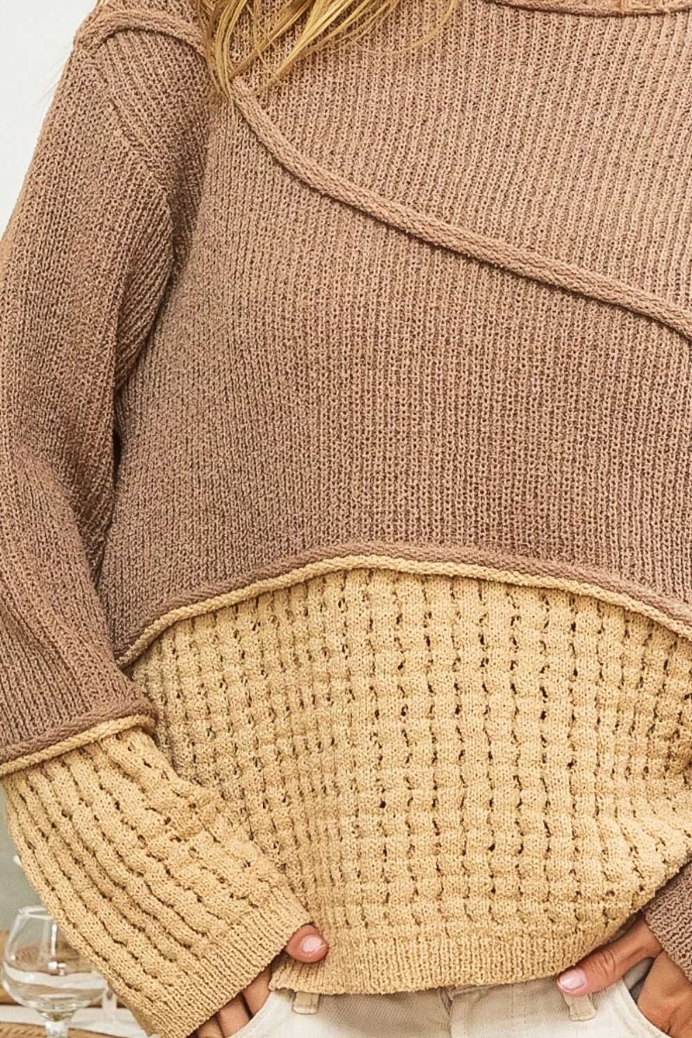 BiBi Texture Detail Contrast Drop Shoulder Sweater - Primrose Signature Boutique