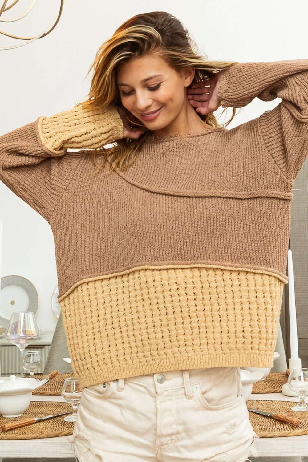 BiBi Pullover mit Strukturdetail und kontrastierender überschnittener Schulter
