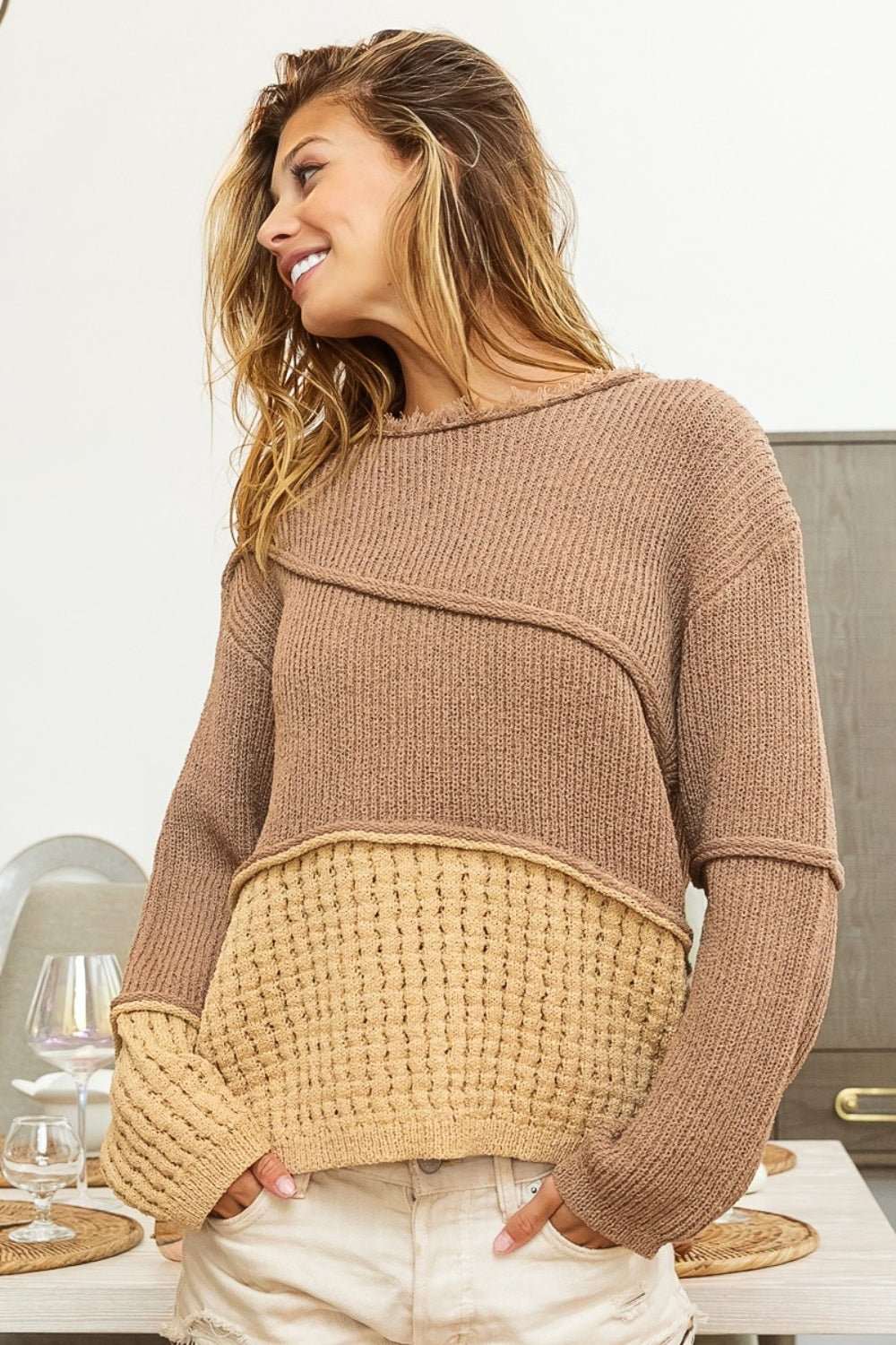 BiBi Pullover mit Strukturdetail und kontrastierender überschnittener Schulter