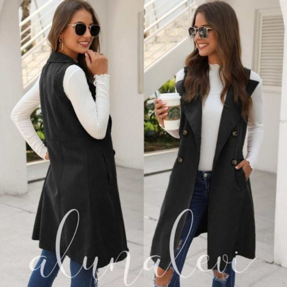 Black Button Detail Vest - Primrose Signature Boutique