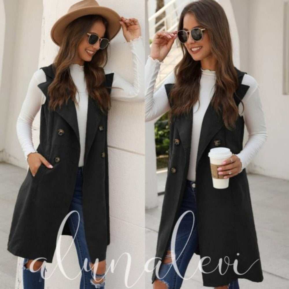 Black Button Detail Vest - Primrose Signature Boutique