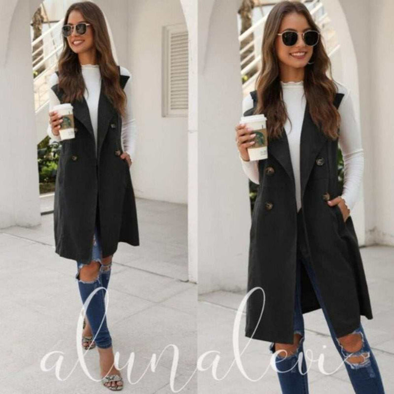 Black Button Detail Vest-zoom-