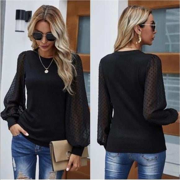 Black Mesh Sleeve Blouse - Primrose Signature Boutique
