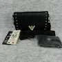Black Vegan Leather Gold Studded Crossbody with Wallet - Primrose Signature Boutique