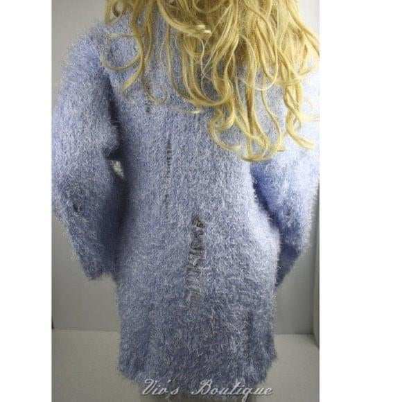 Blue V Neck V Back Distressed Sweater - Primrose Signature Boutique